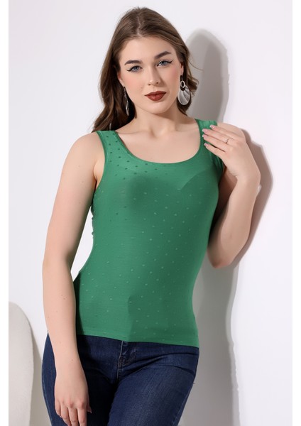 Buxton Kadın Yeşil U Yaka Kolsuz Esnek Basic Penye Bluz & Body