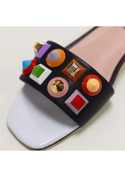 Taş Detaylı Kadın Deri Terlik 8R6507-86 modelleri