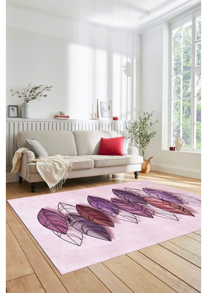 Dijital Kaymaz Taban Yıkanabilir Yaprak Desenli Yolluk Mutfak Salon Halısı Modern-08-Mor fırsatları
