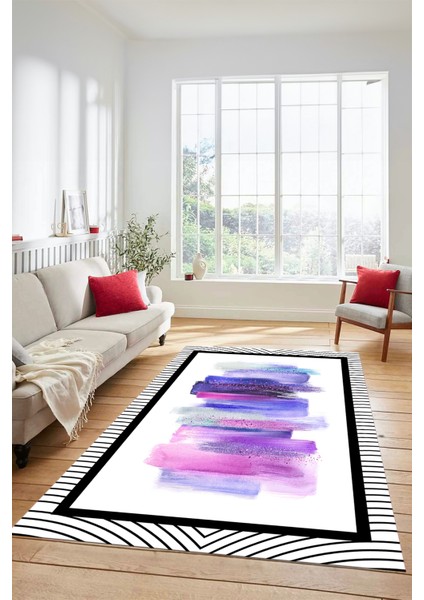 Renkli Modern Desenli Dijital Kaymaz Yıkanabilir Yolluk Mutfak Salon Halısı Modern-22-Mor fiyatları