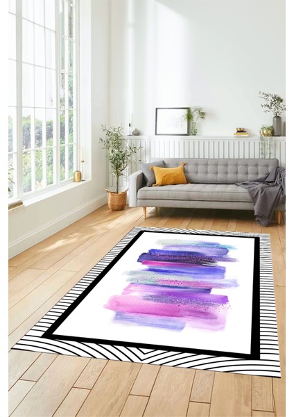 Renkli Modern Desenli Dijital Kaymaz Yıkanabilir Yolluk Mutfak Salon Halısı Modern-22-Mor fırsatları