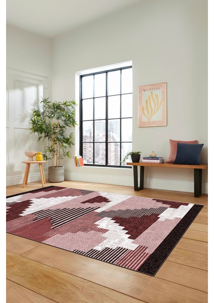 Özel Tasarım Modern Desenli Dijital Kaymaz Yıkanabilir Yolluk Mutfak Salon Halısı Modern-11-Bordo fiyatları