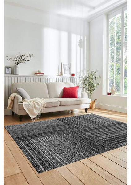 3D Modern Kilim Desen Dijital Kaymaz Yıkanabilir Yolluk Mutfak Salon Halısı Modern-34-Gri