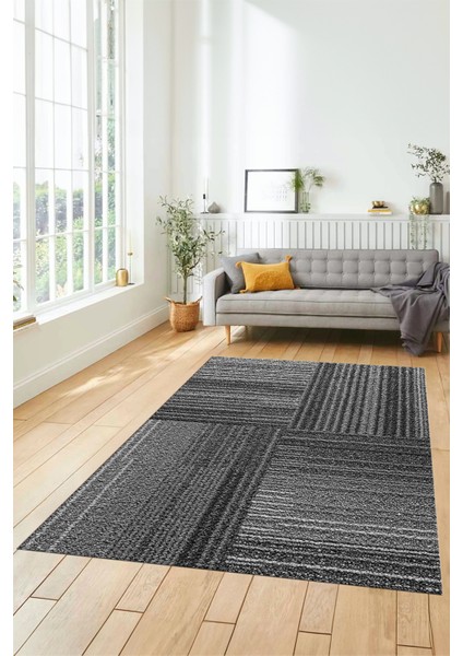 3D Modern Kilim Desen Dijital Kaymaz Yıkanabilir Yolluk Mutfak Salon Halısı Modern-34-Gri