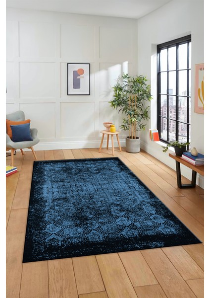 Dijital Baskılı Kaymaz Taban Yıkanabilir Sade Modern Yolluk Mutfak Salon Halısı Modern-04-Mavi
