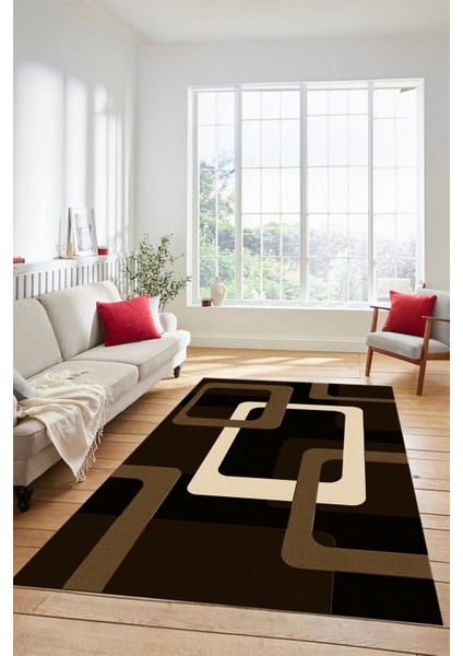 Şık Baskılı Kaymaz Yıkanabilir Modern Yolluk Koridor Mutfak Salon Halısı Modern-40-Kahve