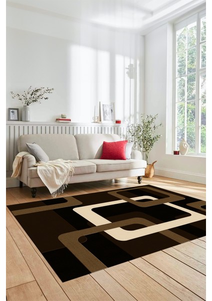 Şık Baskılı Kaymaz Yıkanabilir Modern Yolluk Koridor Mutfak Salon Halısı Modern-40-Kahve