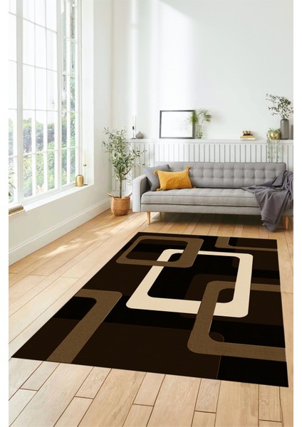 Şık Baskılı Kaymaz Yıkanabilir Modern Yolluk Koridor Mutfak Salon Halısı Modern-40-Kahve