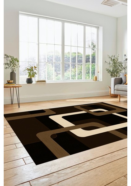 Şık Baskılı Kaymaz Yıkanabilir Modern Yolluk Koridor Mutfak Salon Halısı Modern-40-Kahve