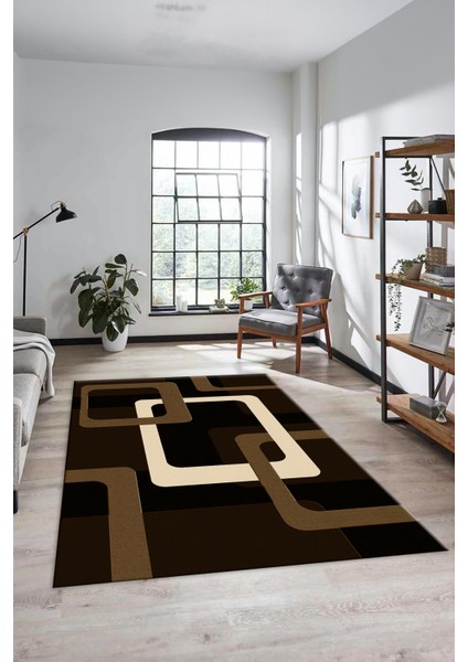 Şık Baskılı Kaymaz Yıkanabilir Modern Yolluk Koridor Mutfak Salon Halısı Modern-40-Kahve
