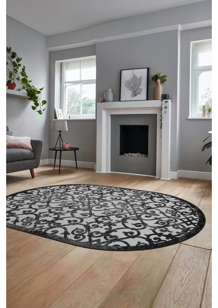 Modern Klasik Desen Dijital Kaymaz Yıkanabilir Oval Yolluk Mutfak Salon Halısı O-Modern-32-Gri fiyatları