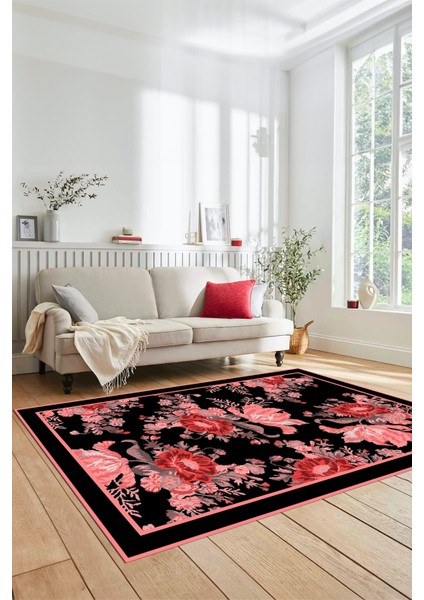 Çiçek Desenli Dijital Kaymaz Yıkanabilir Yolluk Mutfak Salon Halısı Modern-16-Pembe modelleri