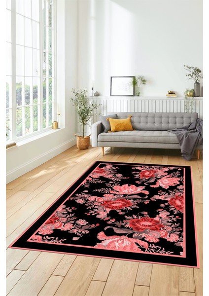 Çiçek Desenli Dijital Kaymaz Yıkanabilir Yolluk Mutfak Salon Halısı Modern-16-Pembe fırsatları