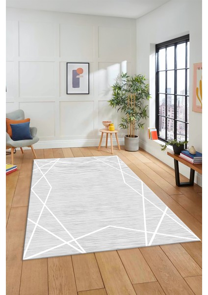 Dijital Dekoratif Kaymaz Taban Yıkanabilir Modern Yolluk Mutfak Salon Halısı Modern-05-Beyaz