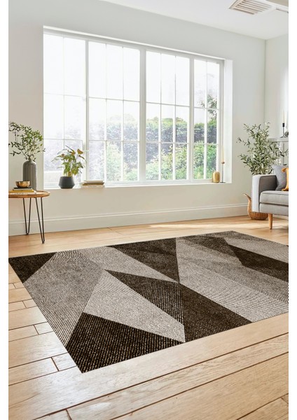 Baskılı Kaymaz Yıkanabilir Modern Koridor Halısı Mutfak Halısı Salon Halısı Modern-54-Kahve