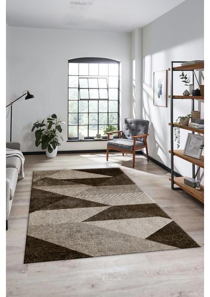 Baskılı Kaymaz Yıkanabilir Modern Koridor Halısı Mutfak Halısı Salon Halısı Modern-54-Kahve