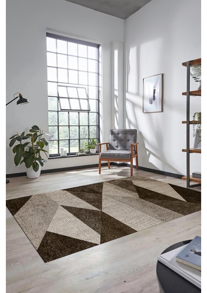 Baskılı Kaymaz Yıkanabilir Modern Koridor Halısı Mutfak Halısı Salon Halısı Modern-54-Kahve