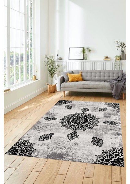 Baskılı Kaymaz Yıkanabilir Koridor Halısı Mutfak Halısı Salon Halısı Modern-45-Siyah modelleri