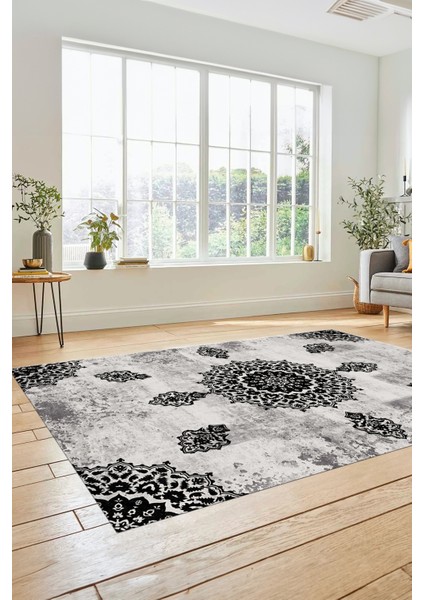 Baskılı Kaymaz Yıkanabilir Koridor Halısı Mutfak Halısı Salon Halısı Modern-45-Siyah fırsatları