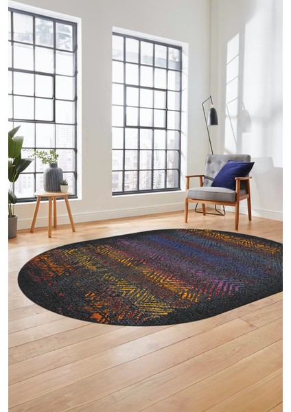 Sade Modern Desen Dijital Kaymaz Yıkanabilir Oval Yolluk Mutfak Salon Halısı O-Modern-28-Renkli