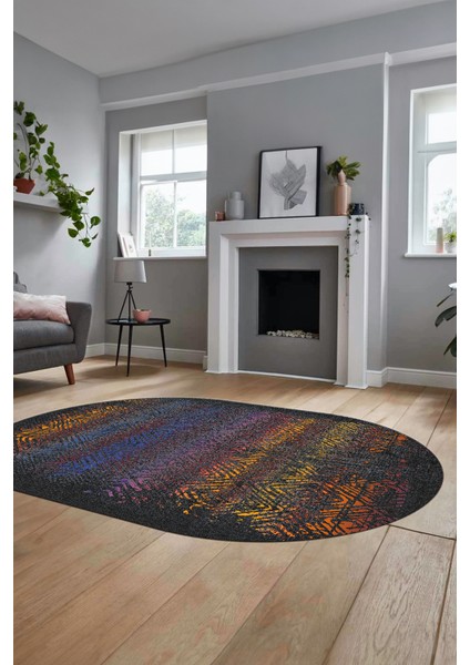 Sade Modern Desen Dijital Kaymaz Yıkanabilir Oval Yolluk Mutfak Salon Halısı O-Modern-28-Renkli modelleri