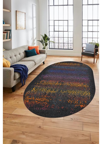 Sade Modern Desen Dijital Kaymaz Yıkanabilir Oval Yolluk Mutfak Salon Halısı O-Modern-28-Renkli fırsatları