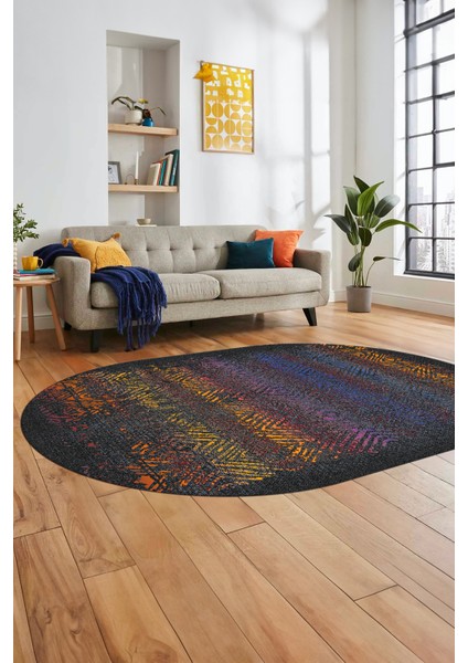 Sade Modern Desen Dijital Kaymaz Yıkanabilir Oval Yolluk Mutfak Salon Halısı O-Modern-28-Renkli indirimleri