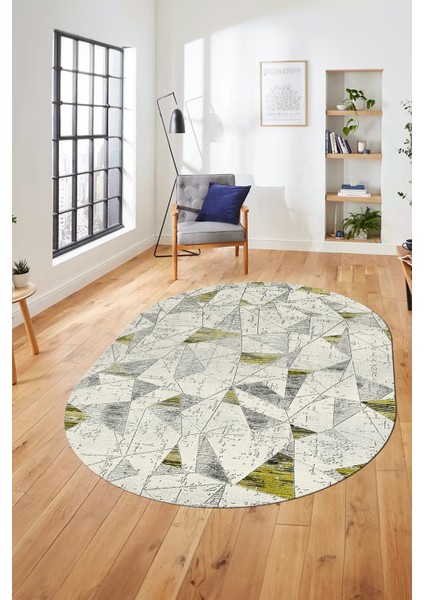 Modern Desen Özel Tasarım Dijital Kaymaz Yıkanabilir Oval Yolluk Salon Halısı O-Modern-82-Yeşil fırsatları