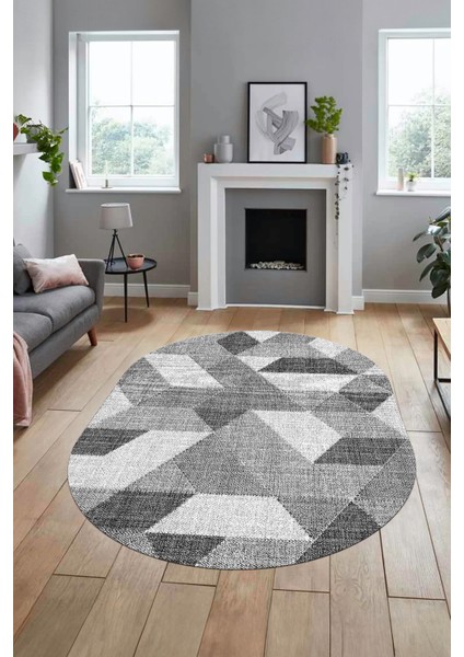 Baskılı Kaymaz Taban Yıkanabilir Modern Şık Oval Yolluk Mutfak Salon Halısı O-Modern-96-Gri indirimleri