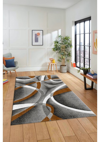 3D Baskılı Kaymaz Taban Yıkanabilir Modern Yolluk Mutfak Salon Halısı Modern-97-Kahve