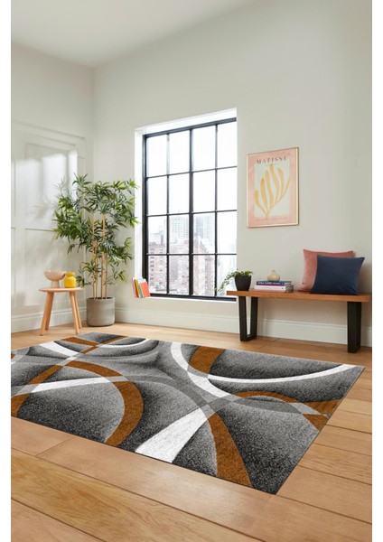 3D Baskılı Kaymaz Taban Yıkanabilir Modern Yolluk Mutfak Salon Halısı Modern-97-Kahve