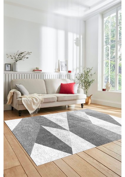 Baskılı Kaymaz Yıkanabilir Modern Koridor Halısı Mutfak Halısı Salon Halısı Modern-54-Beyaz