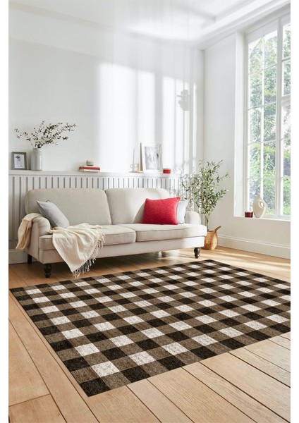 Baskılı Kaymaz Yıkanabilir Modern Koridor Halısı Mutfak Halısı Salon Halısı Modern-55-Kahve