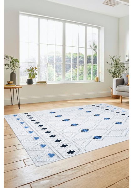 Baskılı Kaymaz Yıkanabilir Şık Kilim Desen Yolluk Mutfak Halısı Salon Halısı Modern-65-Mavi fiyatları