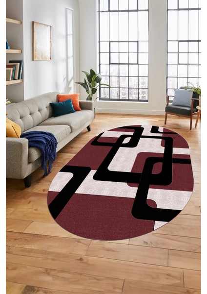 Şık Baskılı Kaymaz Yıkanabilir Modern Oval Yolluk Koridor Mutfak Salon Halısı O-Modern-40-Bordo modelleri