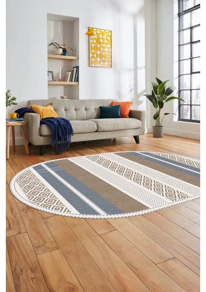 Modern Kilim Dijital Kaymaz Yıkanabilir Oval Yolluk Mutfak Salon Halısı O-Modern-18-Kahve indirimleri