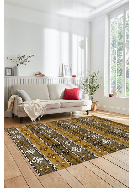 Modern Etnik Desenli Dijital Kaymaz Yıkanabilir Yolluk Mutfak Salon Halısı Modern-19-Kahve modelleri