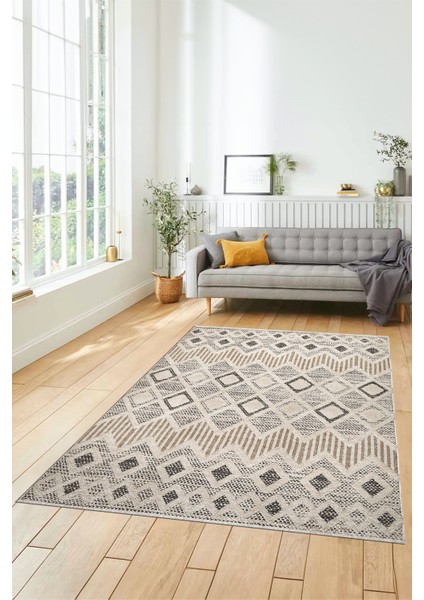 Baskılı Kaymaz Yıkanabilir Şık Kilim Desen Yolluk Mutfak Halısı Salon Halısı Modern-67-Bej
