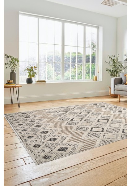 Baskılı Kaymaz Yıkanabilir Şık Kilim Desen Yolluk Mutfak Halısı Salon Halısı Modern-67-Bej