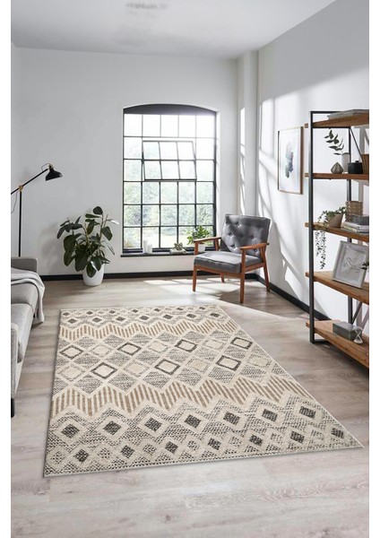 Baskılı Kaymaz Yıkanabilir Şık Kilim Desen Yolluk Mutfak Halısı Salon Halısı Modern-67-Bej