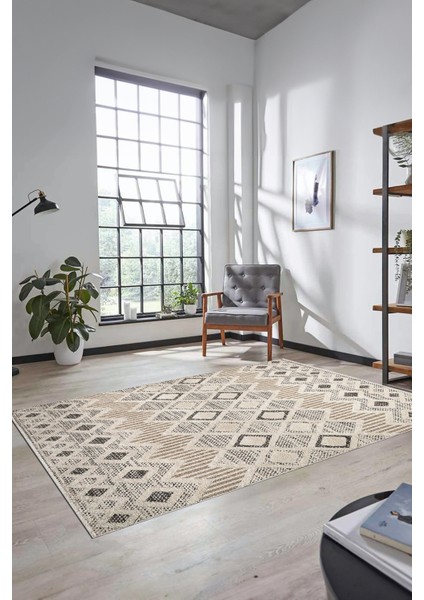 Baskılı Kaymaz Yıkanabilir Şık Kilim Desen Yolluk Mutfak Halısı Salon Halısı Modern-67-Bej