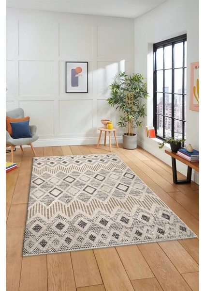 Baskılı Kaymaz Yıkanabilir Şık Kilim Desen Yolluk Mutfak Halısı Salon Halısı Modern-67-Bej