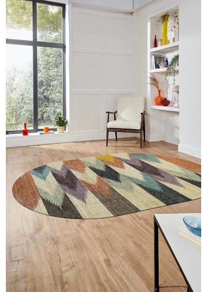 Renkli Desen Baskılı Kaymaz Taban Yıkanabilir Modern Oval Yolluk Salon Halısı O-MODERN-104-RENKLİ fiyatları