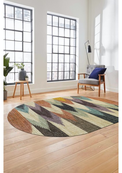 Renkli Desen Baskılı Kaymaz Taban Yıkanabilir Modern Oval Yolluk Salon Halısı O-MODERN-104-RENKLİ fırsatları