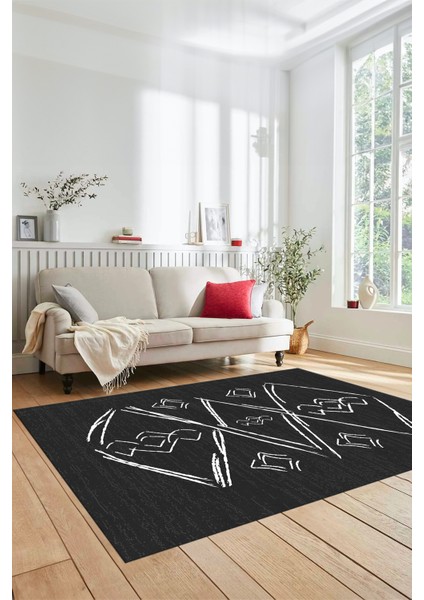 Baskılı Kaymaz Yıkanabilir Şık Modern Yolluk Mutfak Halısı Salon Halısı Modern-59-Antrasit