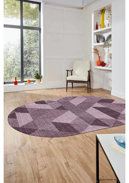 Baskılı Kaymaz Taban Yıkanabilir Modern Şık Oval Yolluk Mutfak Salon Halısı O-Modern-96-Pembe fiyatları