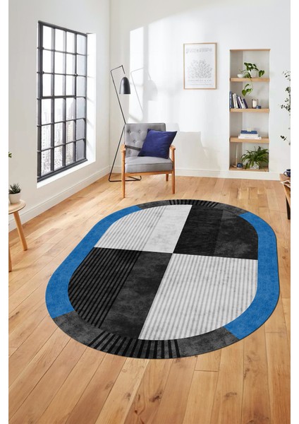 Baskılı Kaymaz Taban Yıkanabilir Modern Şık Oval Yolluk Mutfak Salon Halısı O-MODERN-107-ANTRASİT fiyatları