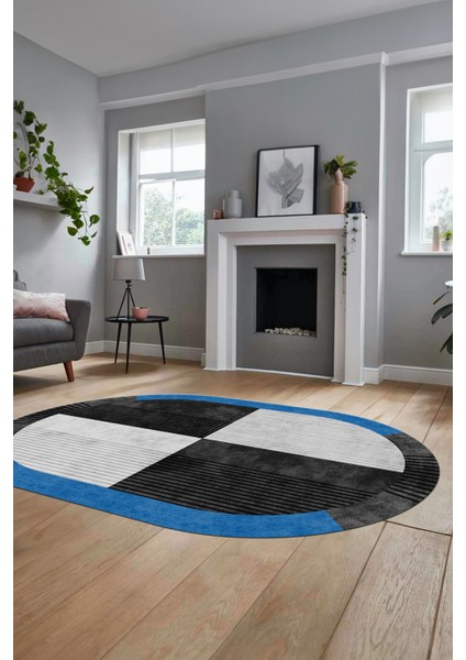 Baskılı Kaymaz Taban Yıkanabilir Modern Şık Oval Yolluk Mutfak Salon Halısı O-MODERN-107-ANTRASİT indirimleri