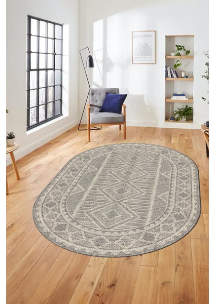Kilim Desen Baskılı Kaymaz Taban Yıkanabilir Modern Oval Yolluk Salon Halısı O-MODERN-108-BEJ fiyatları
