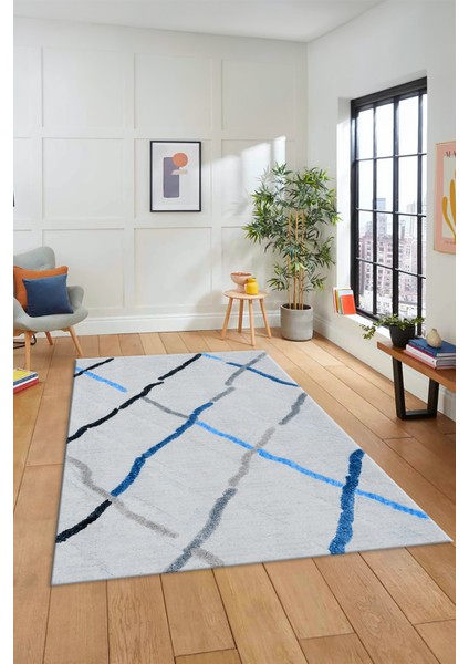 Şık Sade Modern Desenli Dijital Kaymaz Yıkanabilir Yolluk Mutfak Salon Halısı Modern-73-Mavi indirimleri
